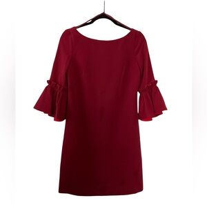 NWT Milly Shift Mini Dress Burgundy with Flutter Sleeves Red Accents Size 0